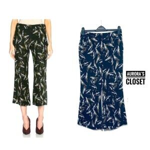 ALC 0 Black Floral Felix Pants Tropical Palm Crpe de Chine Cropped Silk $475